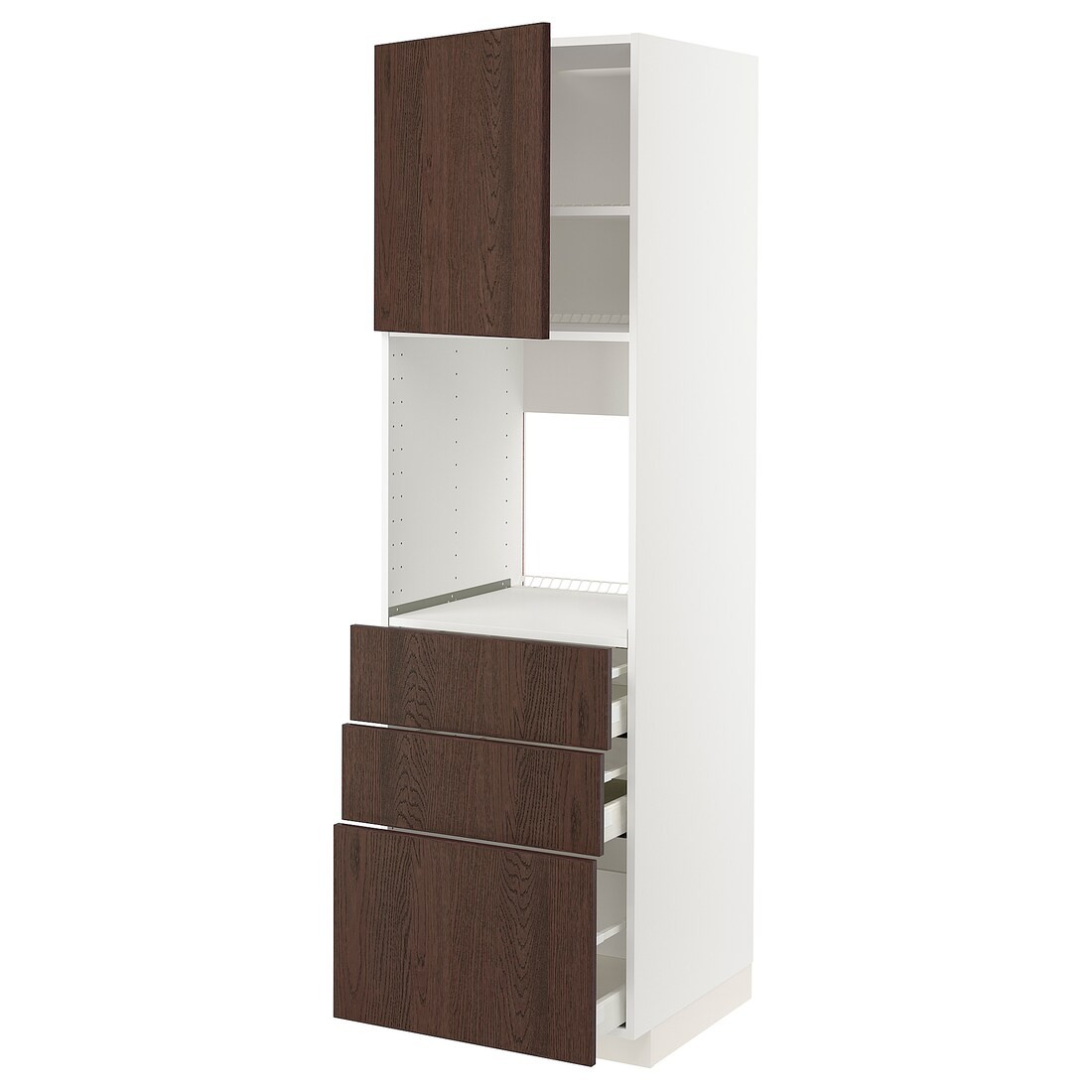 IKEA METOD МЕТОД / MAXIMERA МАКСІМЕРА Висока шафа для духовки, білий / Sinarp коричневий, 60x60x200 см 69457501 694.575.01