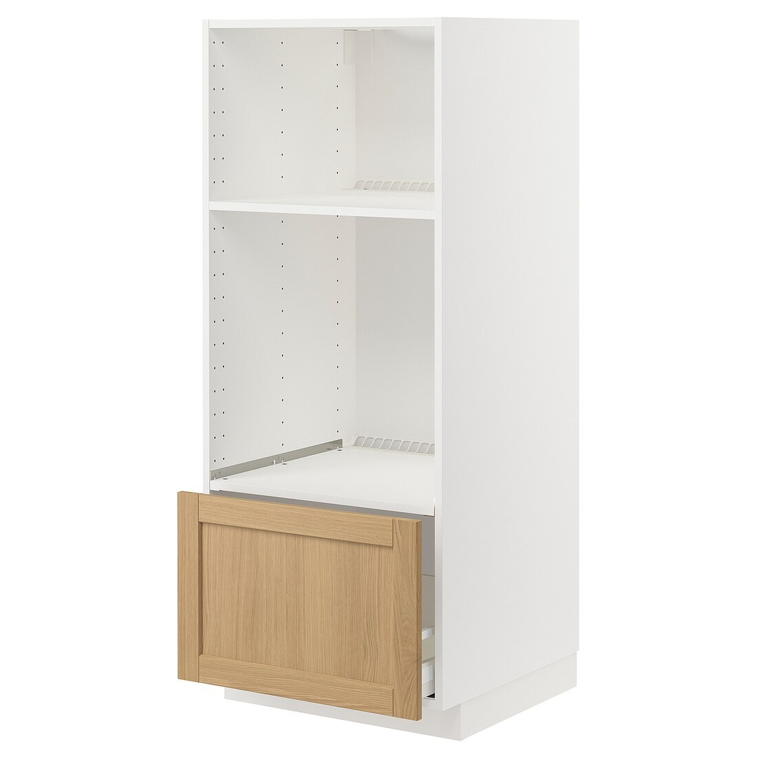 IKEA METOD / MAXIMERA Висока шафа для духовки / НВЧ, білий / дуб Forsbacka, 60x60x140 см 39509530 395.095.30