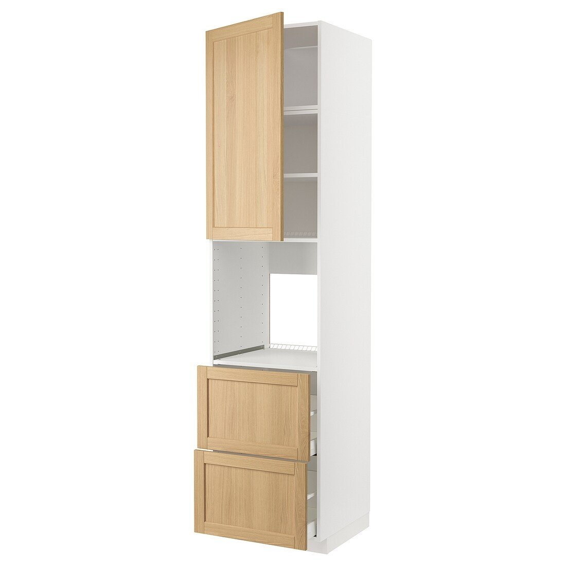 IKEA METOD / MAXIMERA Висока шафа для духовки, білий / дуб Forsbacka, 60x60x240 см 49509539 | 495.095.39