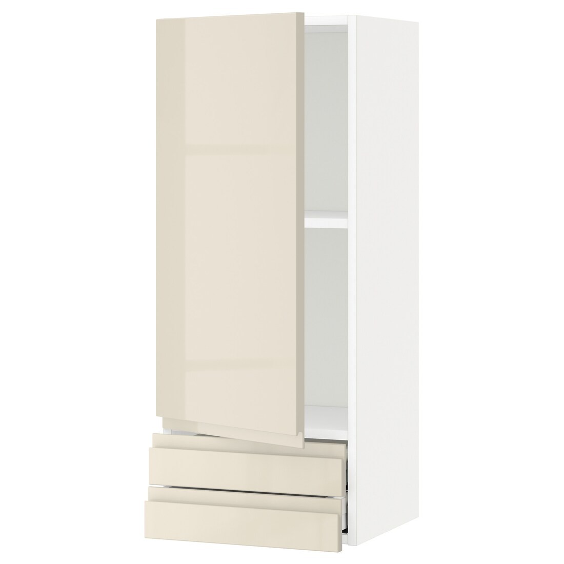 IKEA METOD МЕТОД / MAXIMERA МАКСІМЕРА Настінна шафа, двері / 2 шухляди, білий / Voxtorp глянцевий світло-бежевий, 40x100 см 29467984 294.679.84