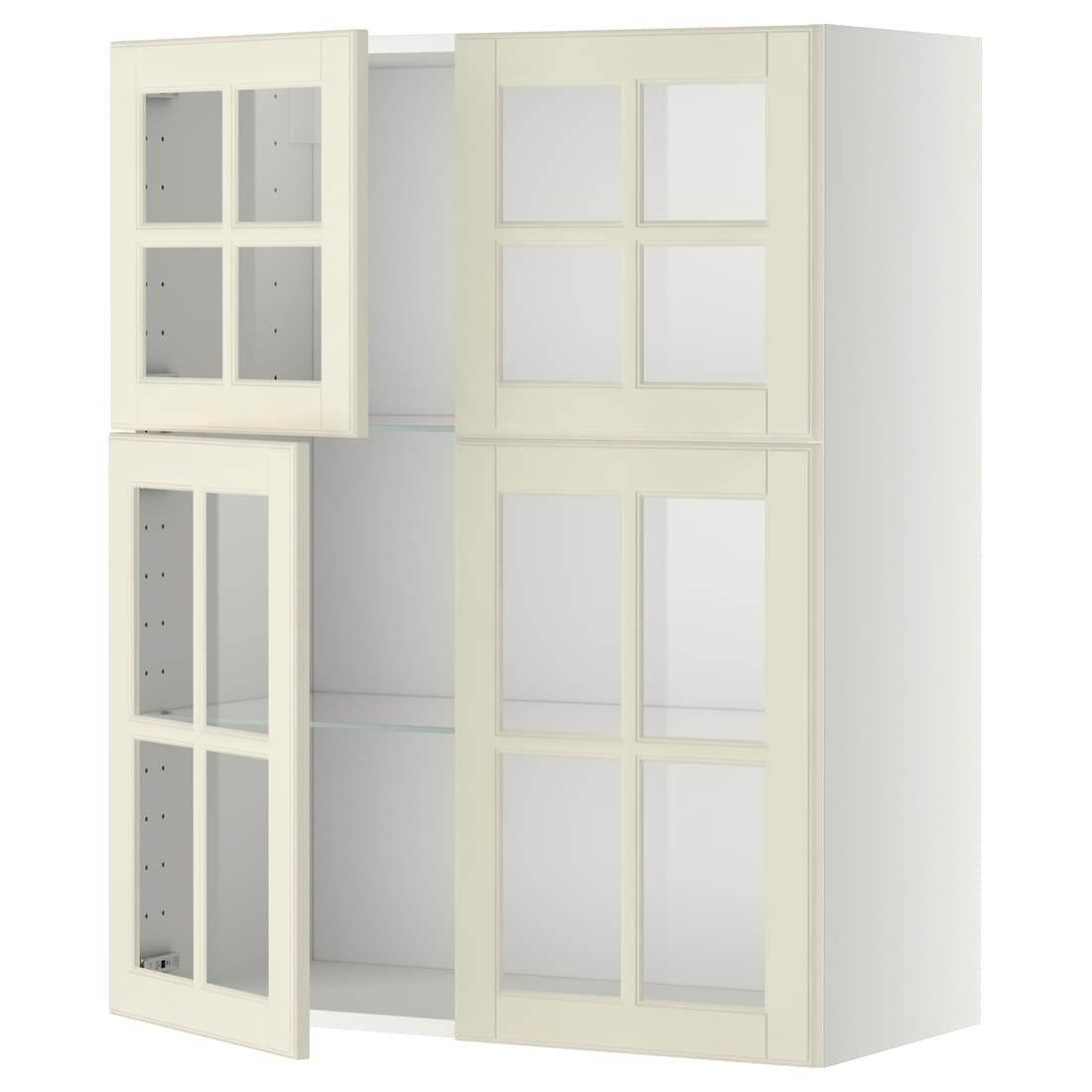 IKEA METOD МЕТОД Навісна шафа / полиці / 4 скляних дверей, білий / Bodbyn кремовий, 80x100 см 79394985 793.949.85