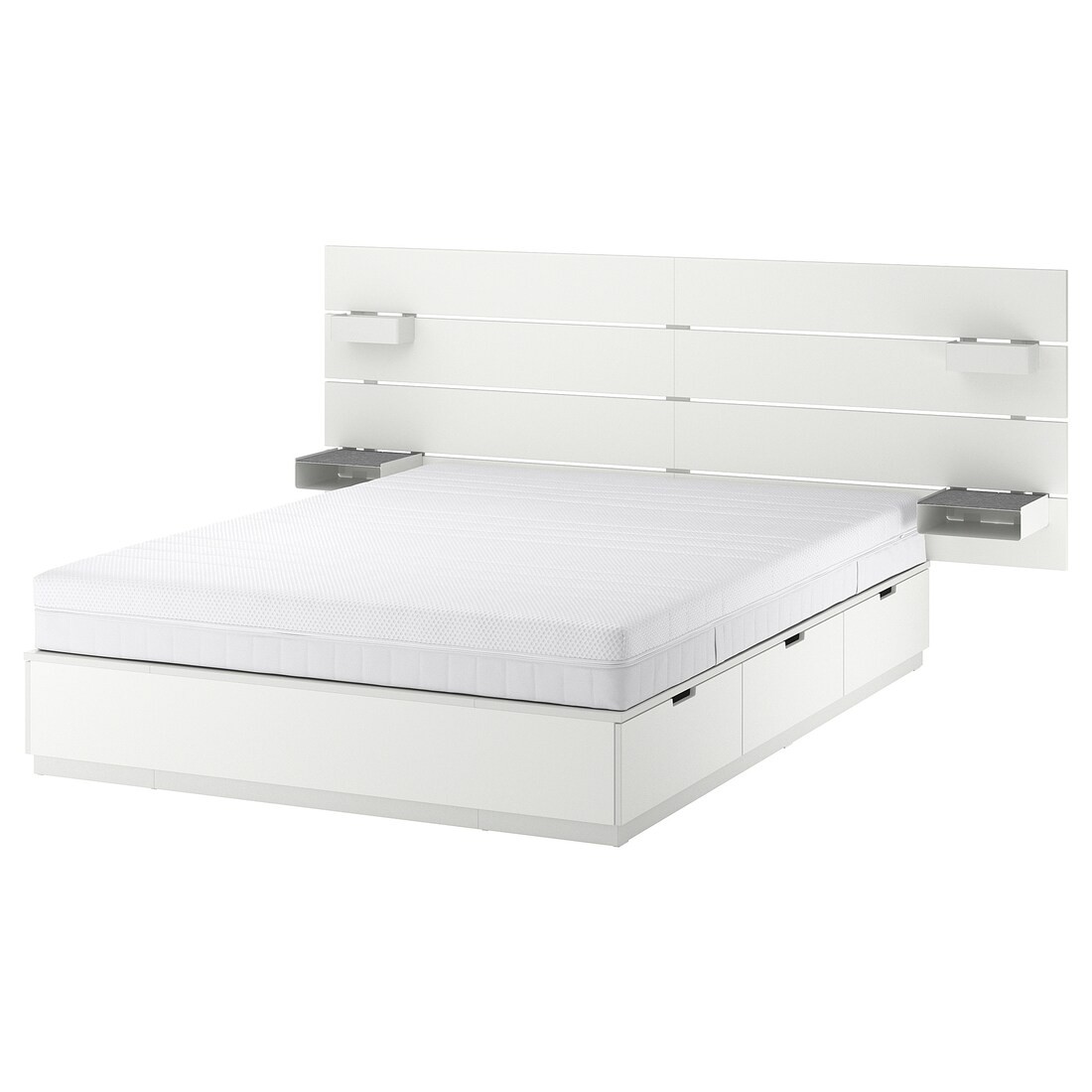 IKEA NORDLI Ліжко з контейнером і матрацом, з узголів'ям білий / Åkrehamn середньої жорсткості, 140x200 см 29539622 | 295.396.22