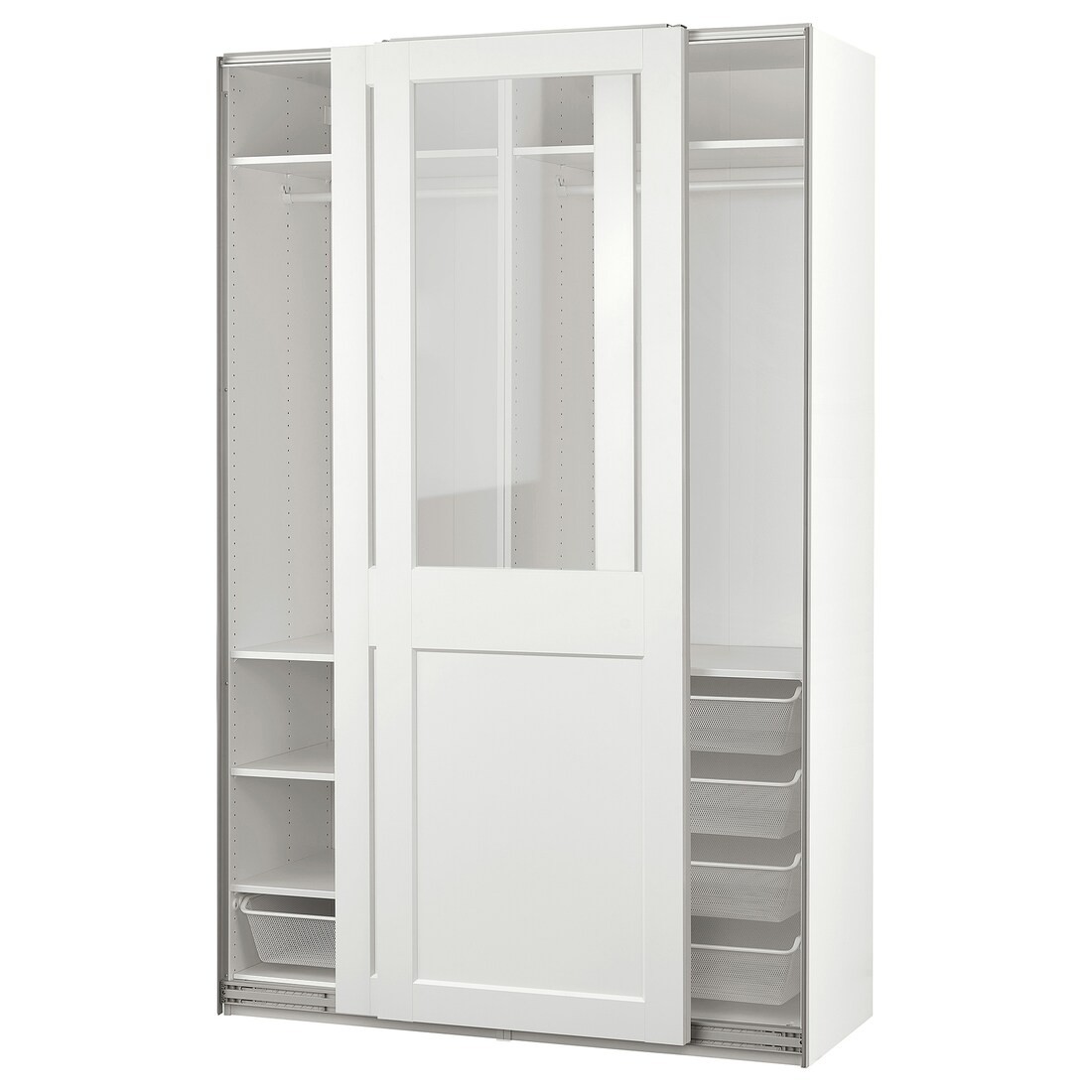IKEA PAX / GRIMO Гардероб з розсувними дверима, біле / прозоре скло біле, 150x66x236 см 19502271 | 195.022.71