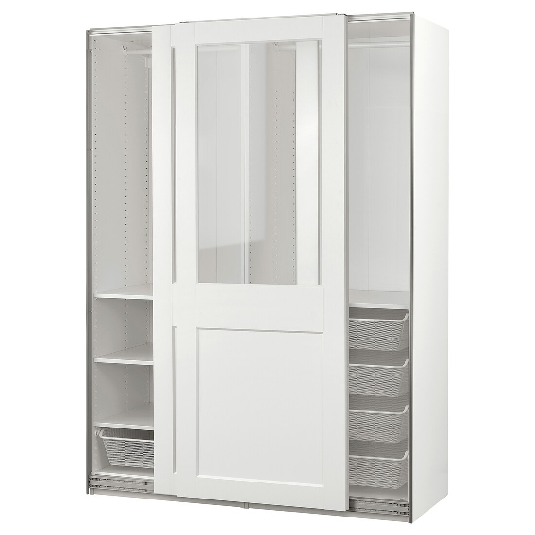 IKEA PAX / GRIMO Гардероб з розсувними дверима, біле / прозоре скло біле, 150x66x201 см 39502270 | 395.022.70
