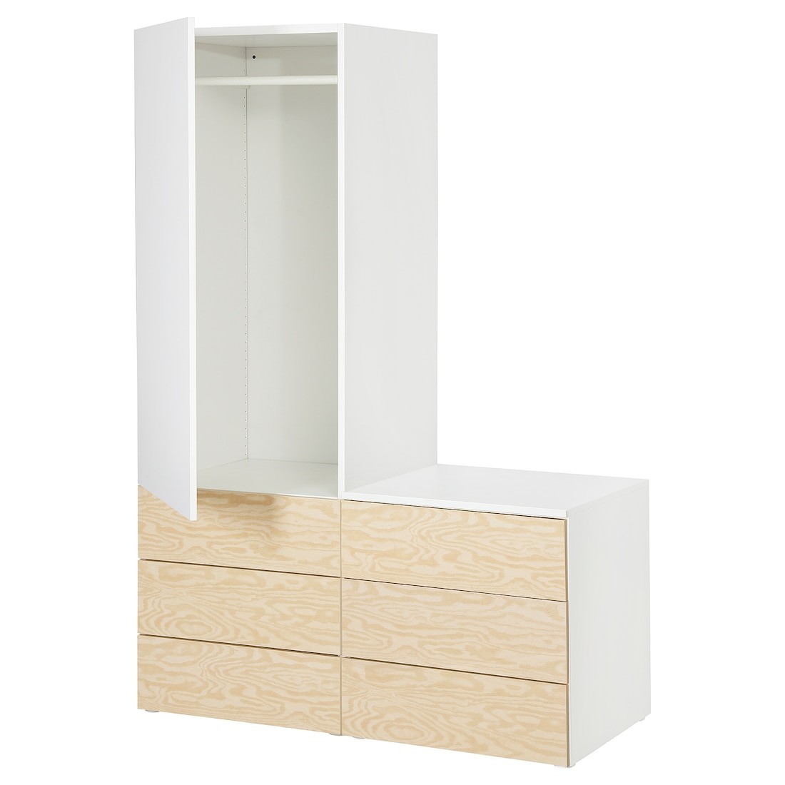 IKEA PLATSA ПЛАТСА Гардероб з 1 дверима і 6 ящиками, білий Kalbåden / ефект натуральної сосни FONNES білий, 120x57x181 см 89501428 | 895.014.28