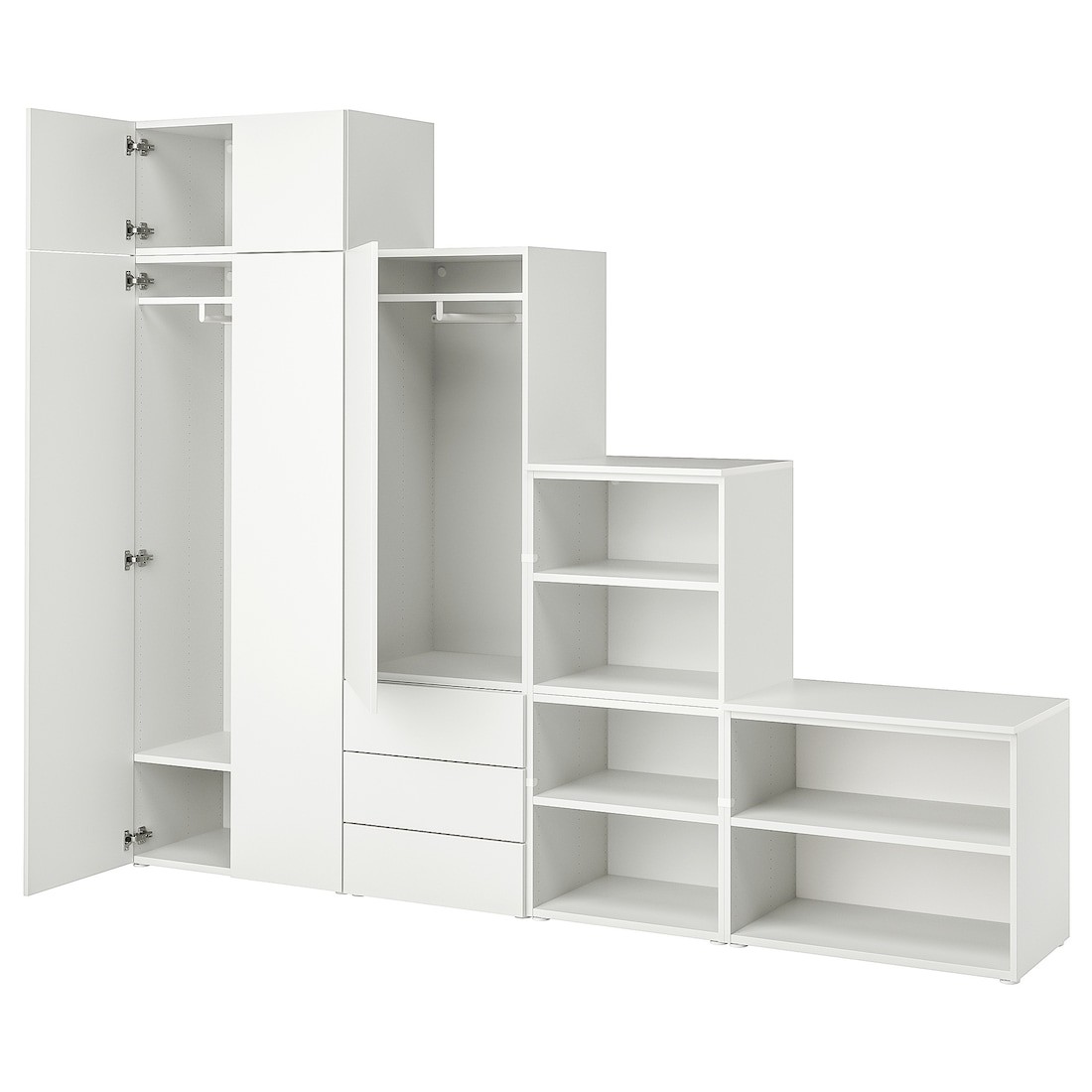 IKEA PLATSA ПЛАТСА Гардероб з 5 дверима / 3 шухлядами, білий / Fonnes білий, 280x42x221 см 59422197 | 594.221.97