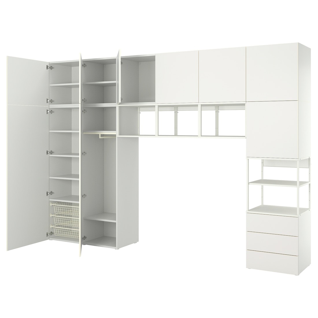 IKEA PLATSA ПЛАТСА Гардероб з 9 дверима / 3 шухлядами, білий / Fonnes білий, 360x42x241 cм 89432500 894.325.00