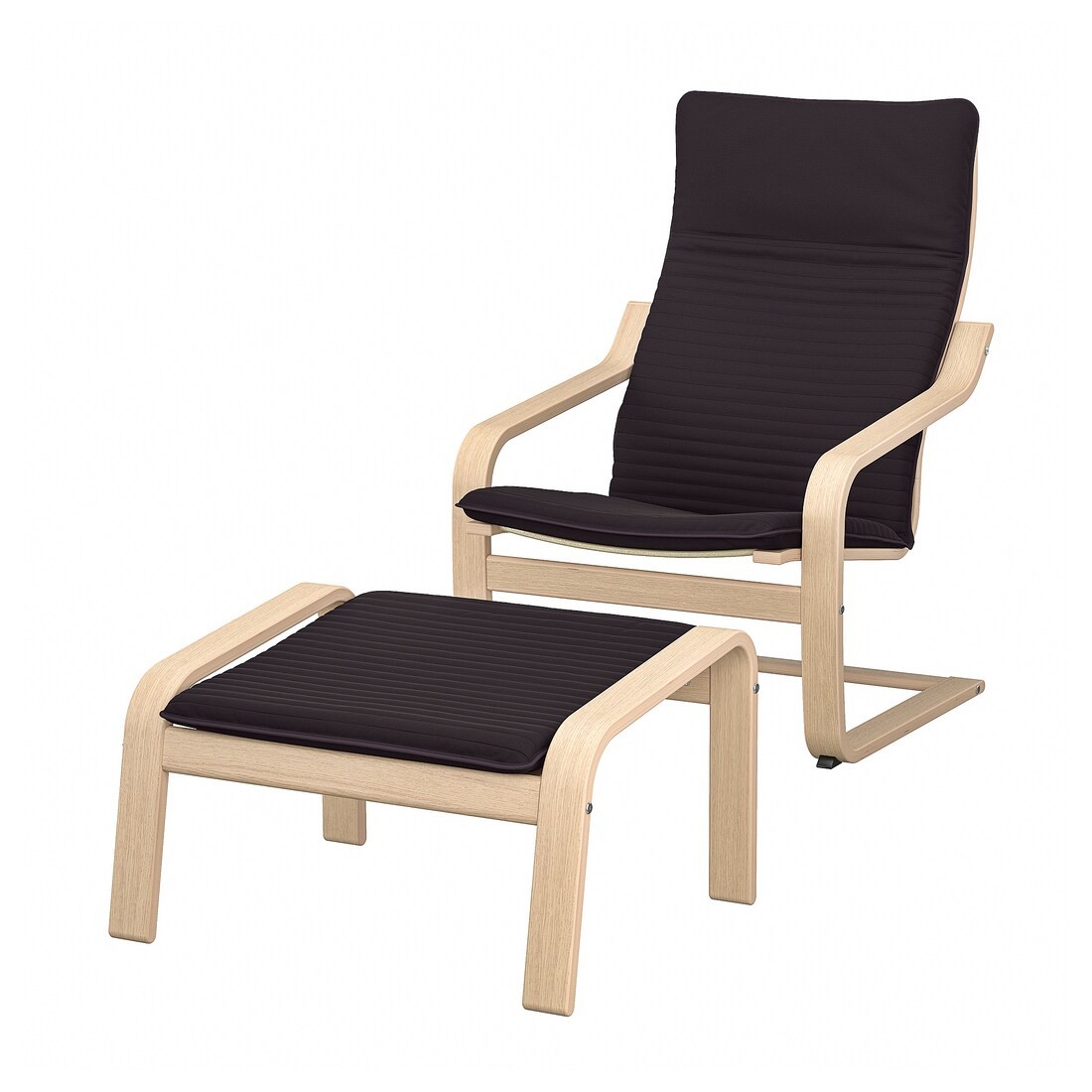 IKEA POÄNG ПОЕНГ Крісло з підставкою для ніг, шпон дуба білений / Knisa чорний 79484207 794.842.07