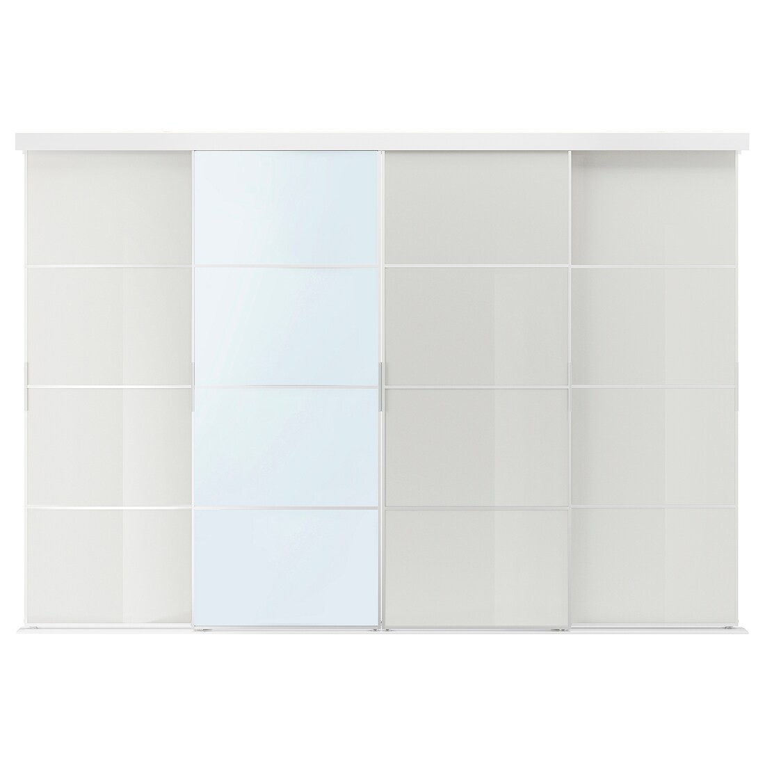 IKEA SKYTTA / HOKKSUND/AULI комбінація розсувних дверцят, алюміній / глянцеве світло-сіре дзеркало, 301x205 см 59575859 595.758.59