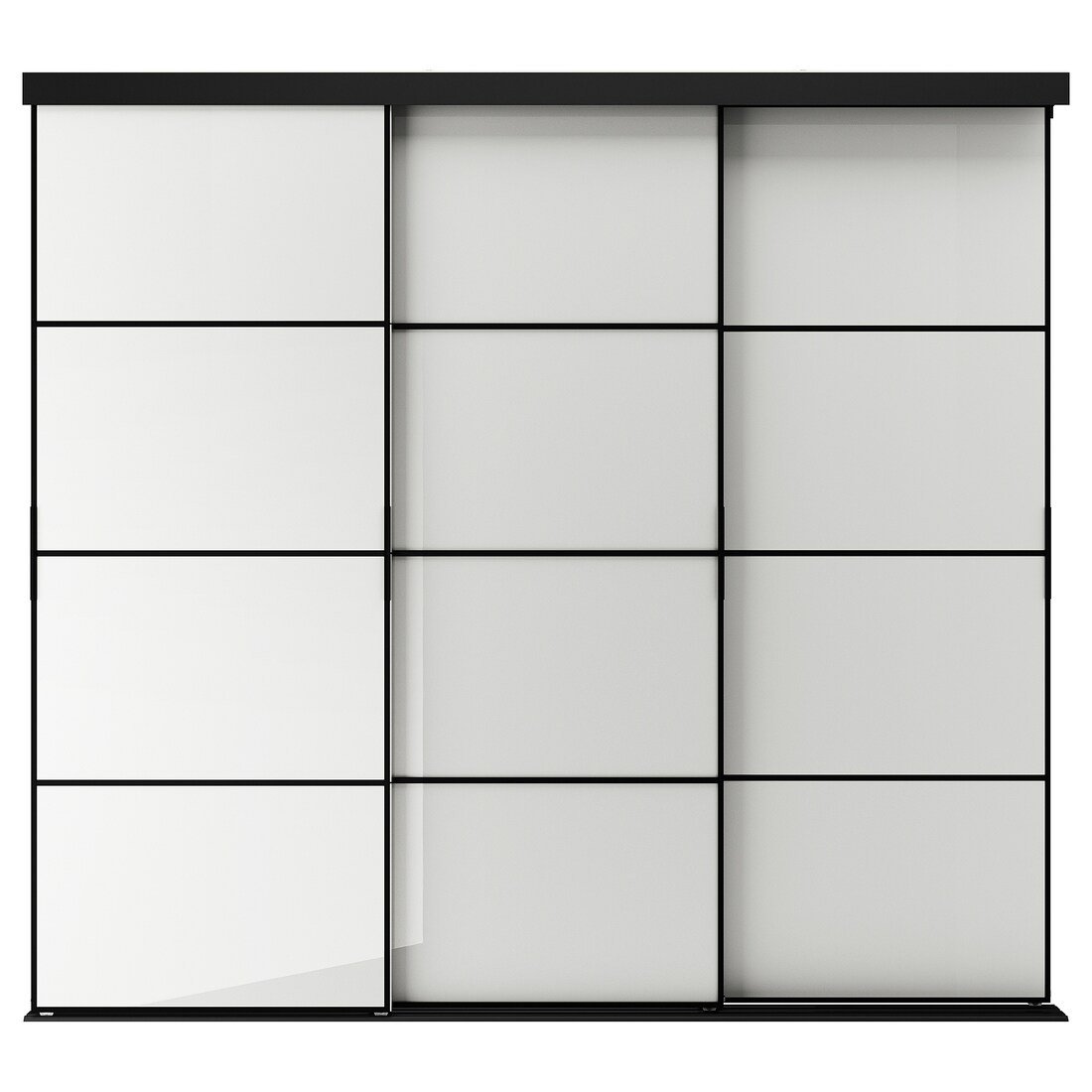 IKEA SKYTTA / HOKKSUND Комбінація розсувних дверей, чорний/світло-сірий глянцевий, 226x205 см 69422743 | 694.227.43