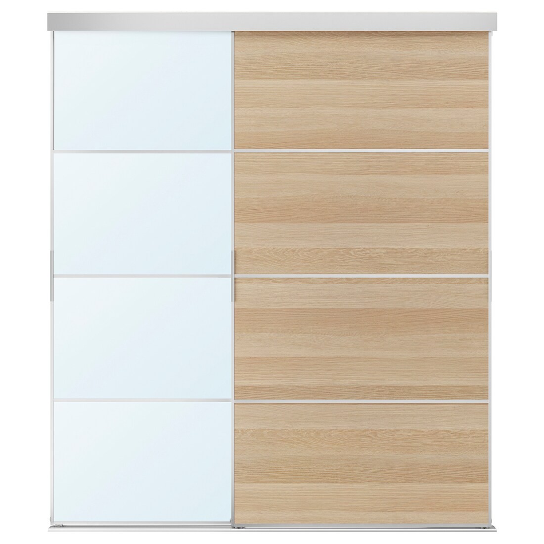 IKEA SKYTTA / MEHAMN/AULI Комбінація розсувних дверей, алюміній 2стр/дуб з білим дзеркалом, 177x205 см 49422744 494.227.44