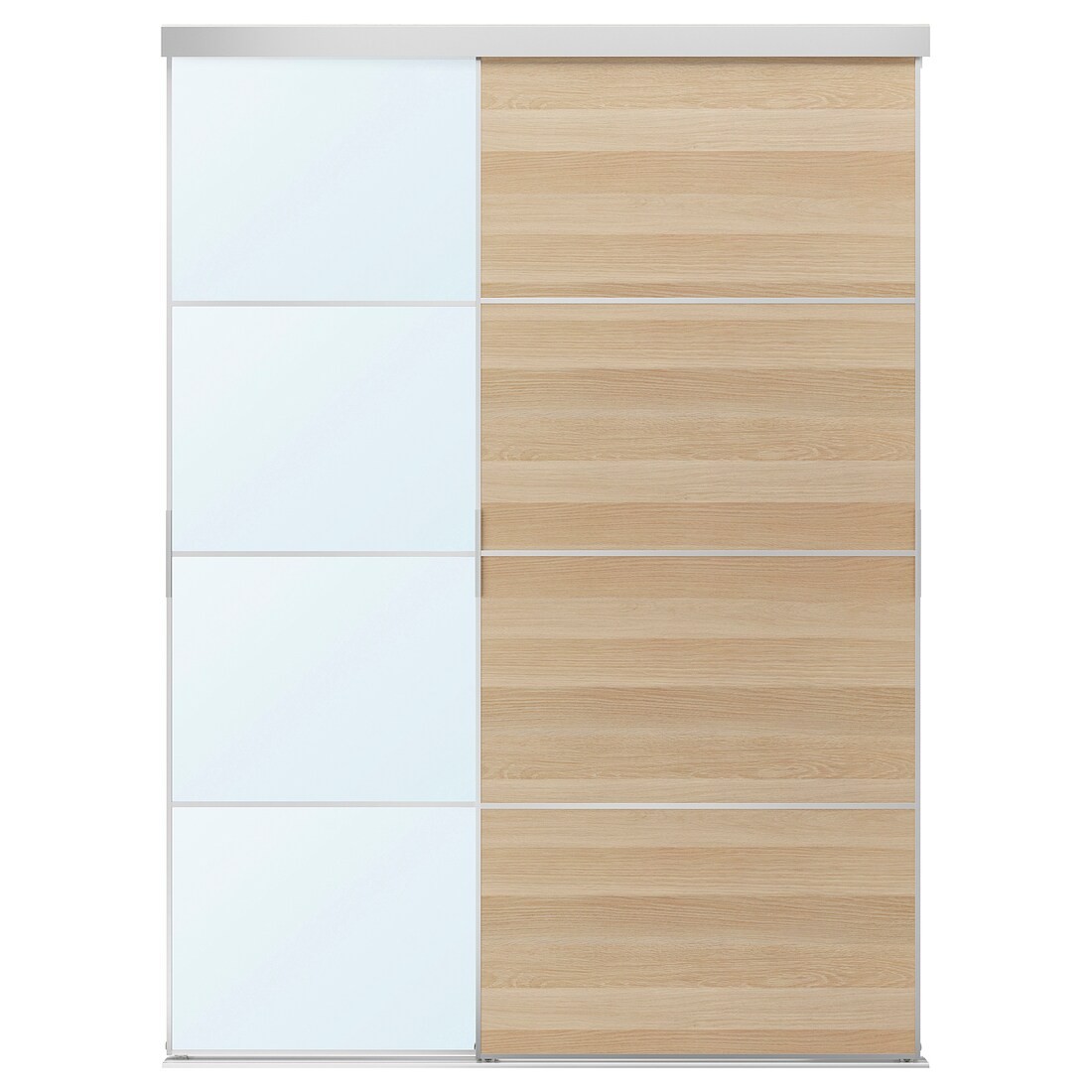 IKEA SKYTTA / MEHAMN/AULI комбінація розсувних дверцят, алюмінієве 2-стороннє / дубове дзеркало з білою морилкою, 177x240 см 19575917 195.759.17