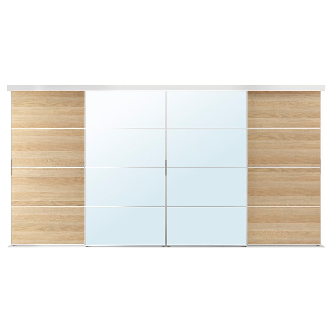 IKEA SKYTTA / MEHAMN/AULI комбінація розсувних дверцят, дзеркало з алюмінію / білого дуба, 401x205 см 19575903 | 195.759.03