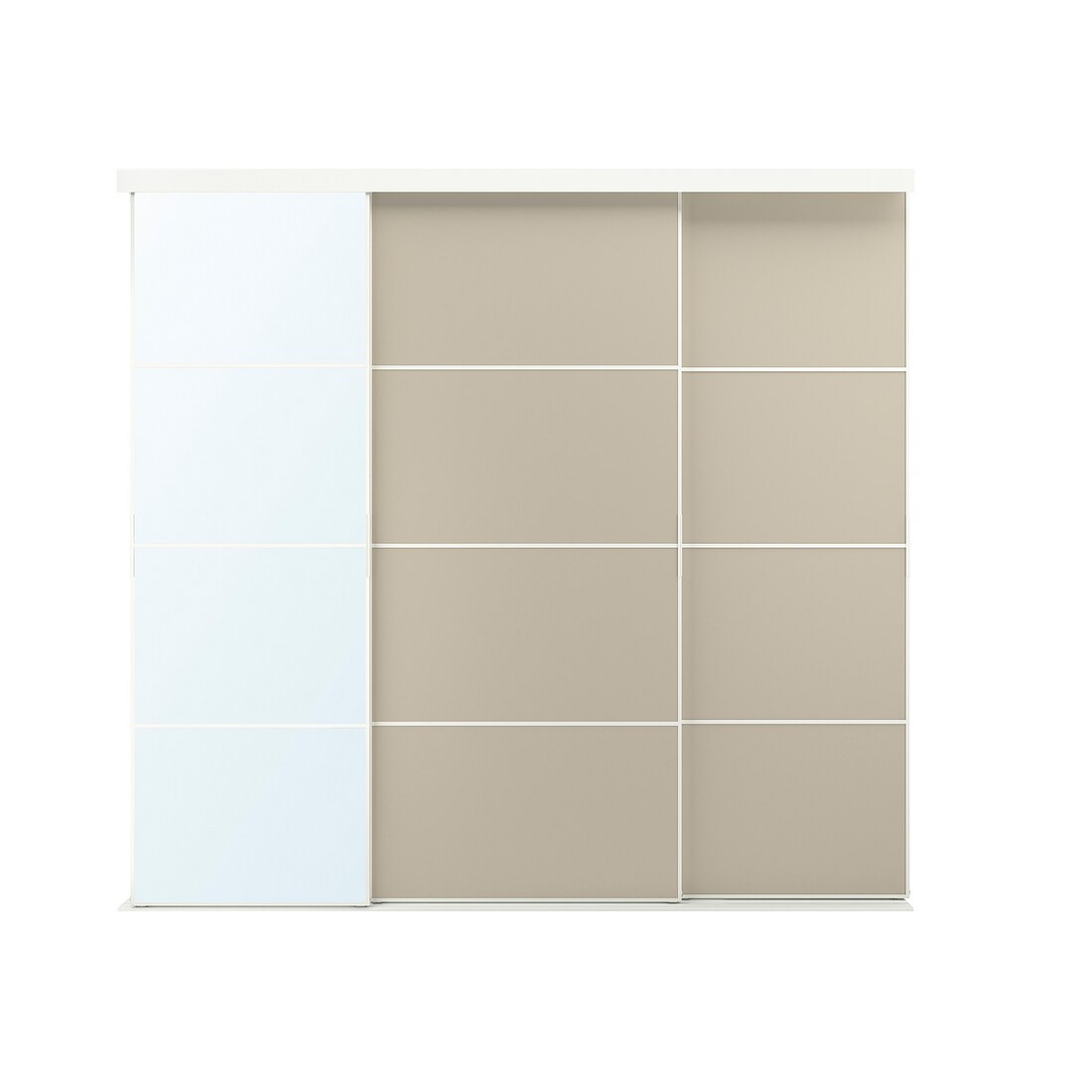 IKEA SKYTTA / MEHAMN/AULI комбінація розсувних дверцят, дзеркало біле 2-стороннє / сіро-беж, 251x240 см 29575926 295.759.26