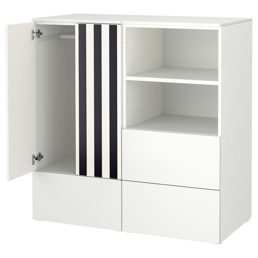 IKEA SMÅSTAD / PLATSA Стелаж, білий чорний / білий / смужка з 3 ящиками, 120x57x123 см 99549905 | 995.499.05