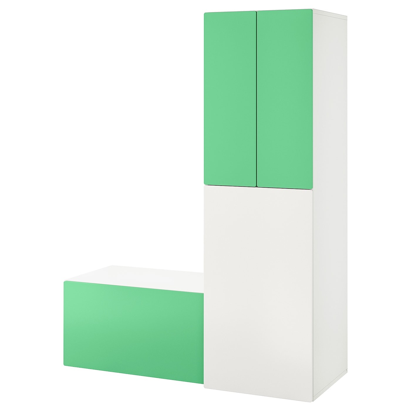 IKEA SMÅSTAD СМОСТАД Гардероб з висувним модулем, білий зелений / з лавкою для зберігання, 150x57x196 cм 29483842 294.838.42