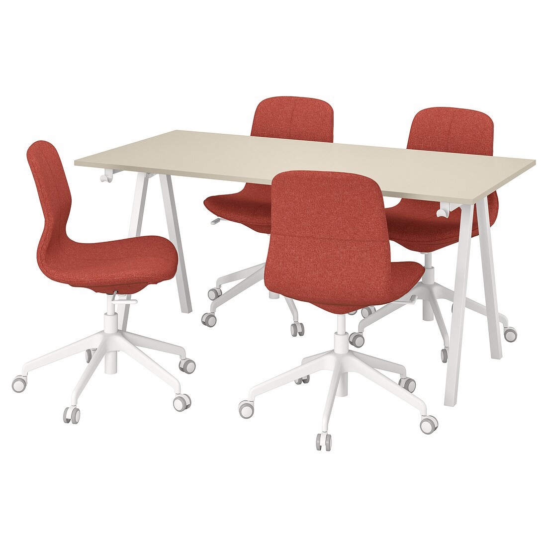 IKEA TROTTEN / LÅNGFJÄLL стіл і стільці д/конференцій, бежевий білий / червоно-помаранчевий, 160x80 см 59552645 595.526.45