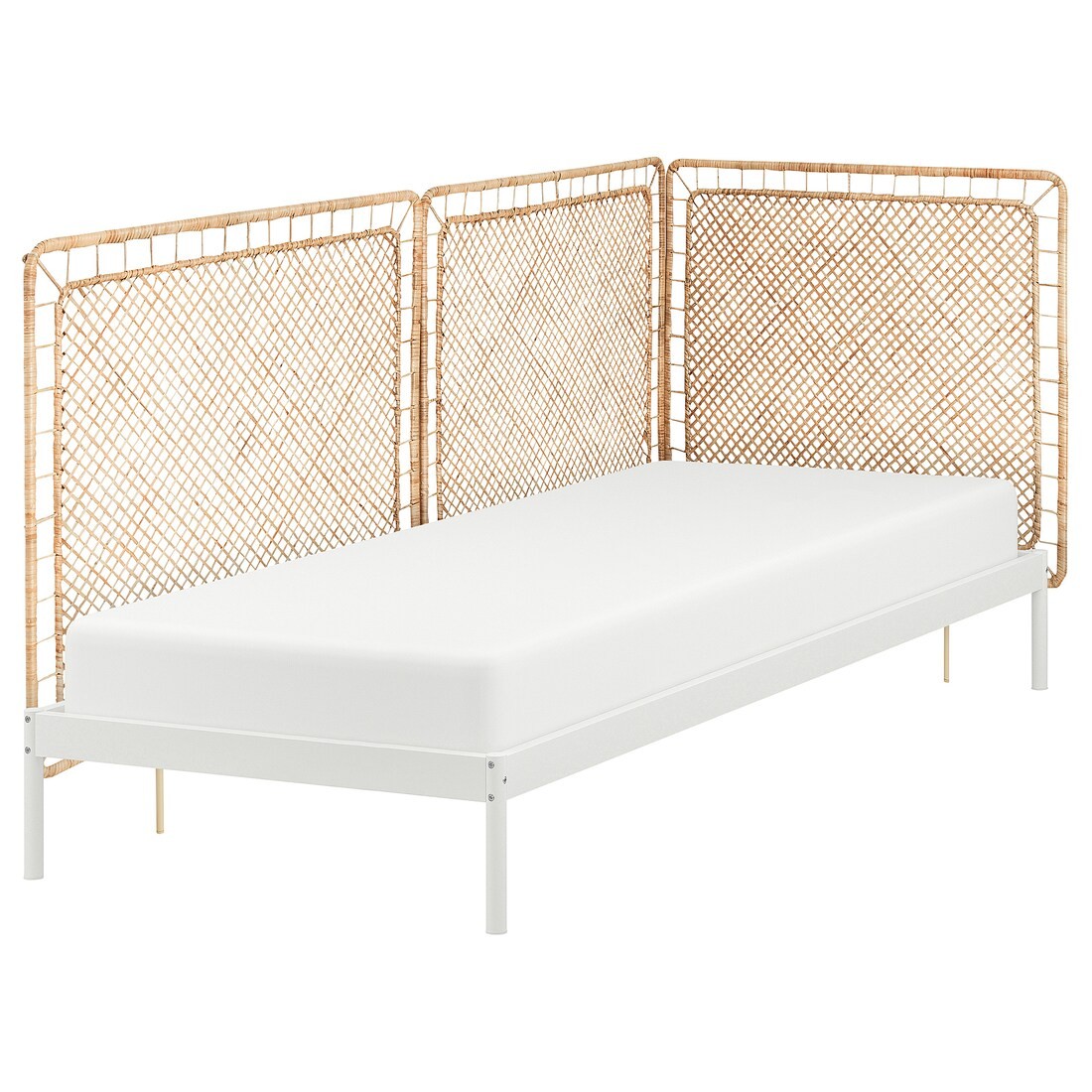 IKEA VEVELSTAD Ліжко з 3 узголів'ями, білий / Tolkning ротанг, 90x200 см 99441820 | 994.418.20
