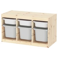 IKEA TROFAST ТРУФАСТ Комбінація для зберігання + контейнери, світла білена сосна білий / сірий, 93x44x52 cм | 093.286.49