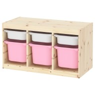 IKEA TROFAST ТРУФАСТ Комбінація для зберігання + контейнери, світла білена сосна білий / рожевий, 93x44x52 cм | 693.315.78