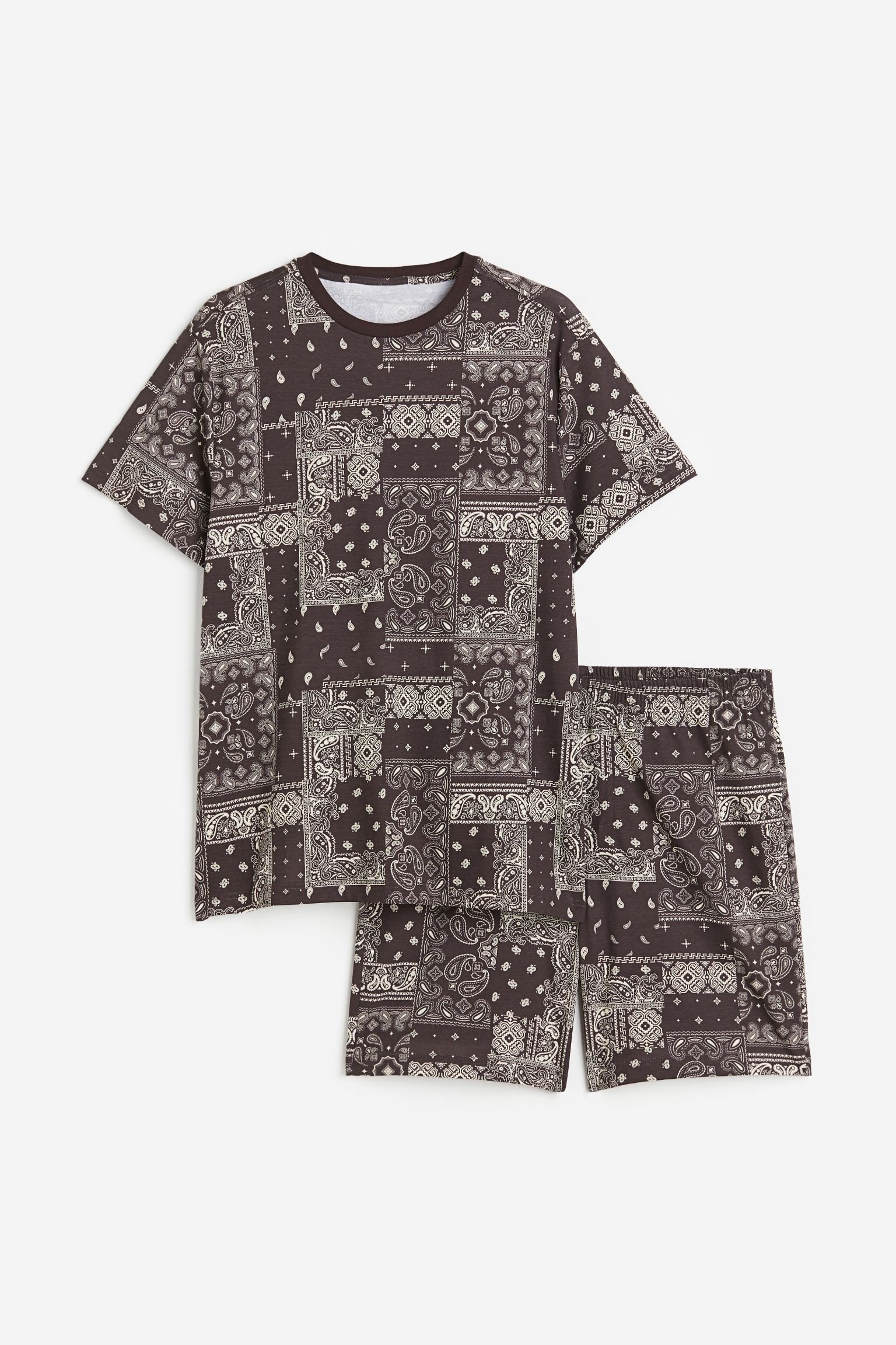 Піжама з футболкою та шортами звичайного покрою, Браун/Пейслі, Різні розміри
