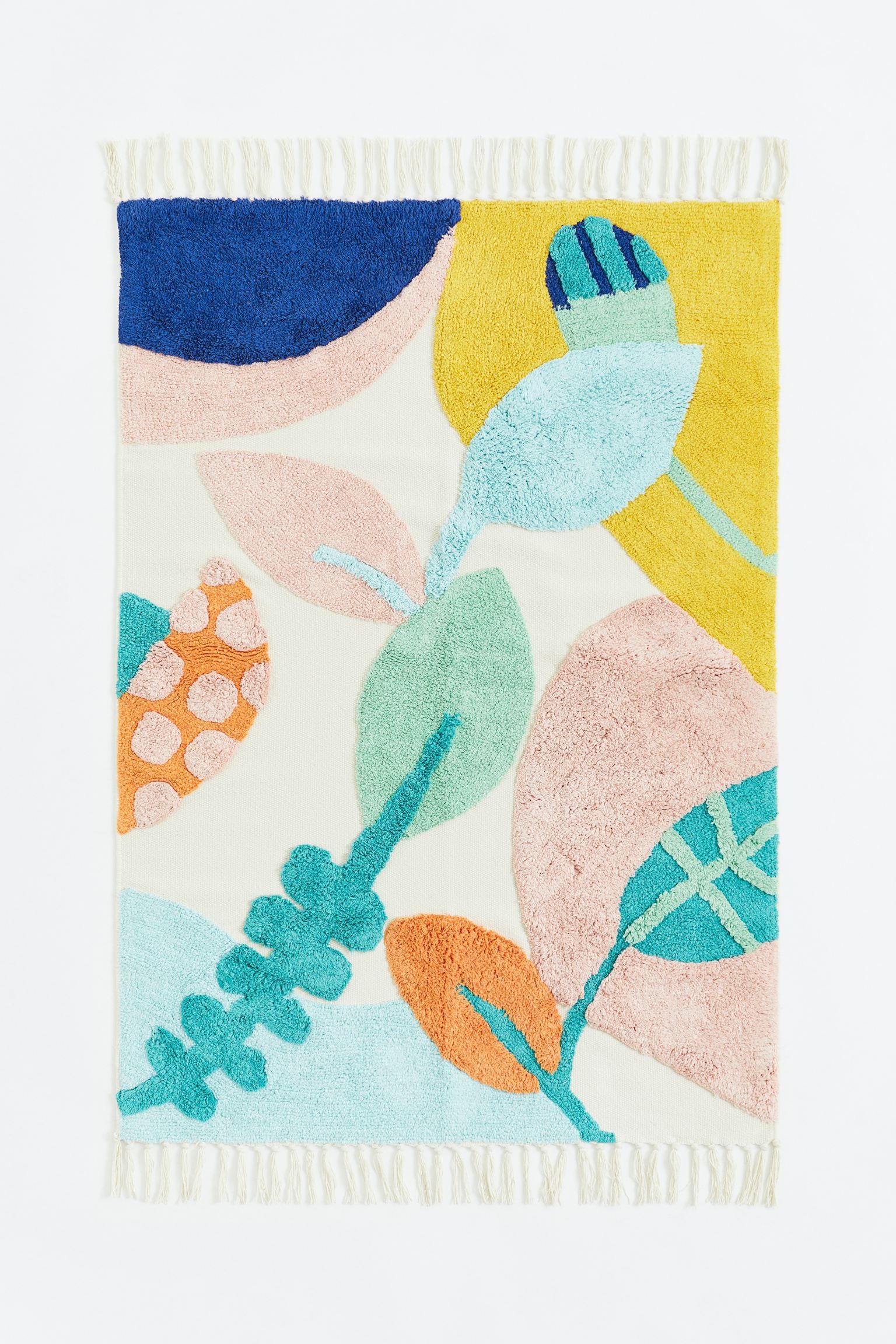 Бавовняний килим з мотивом пучків пряжі, Світло-бежевий/Квіти, 90x130