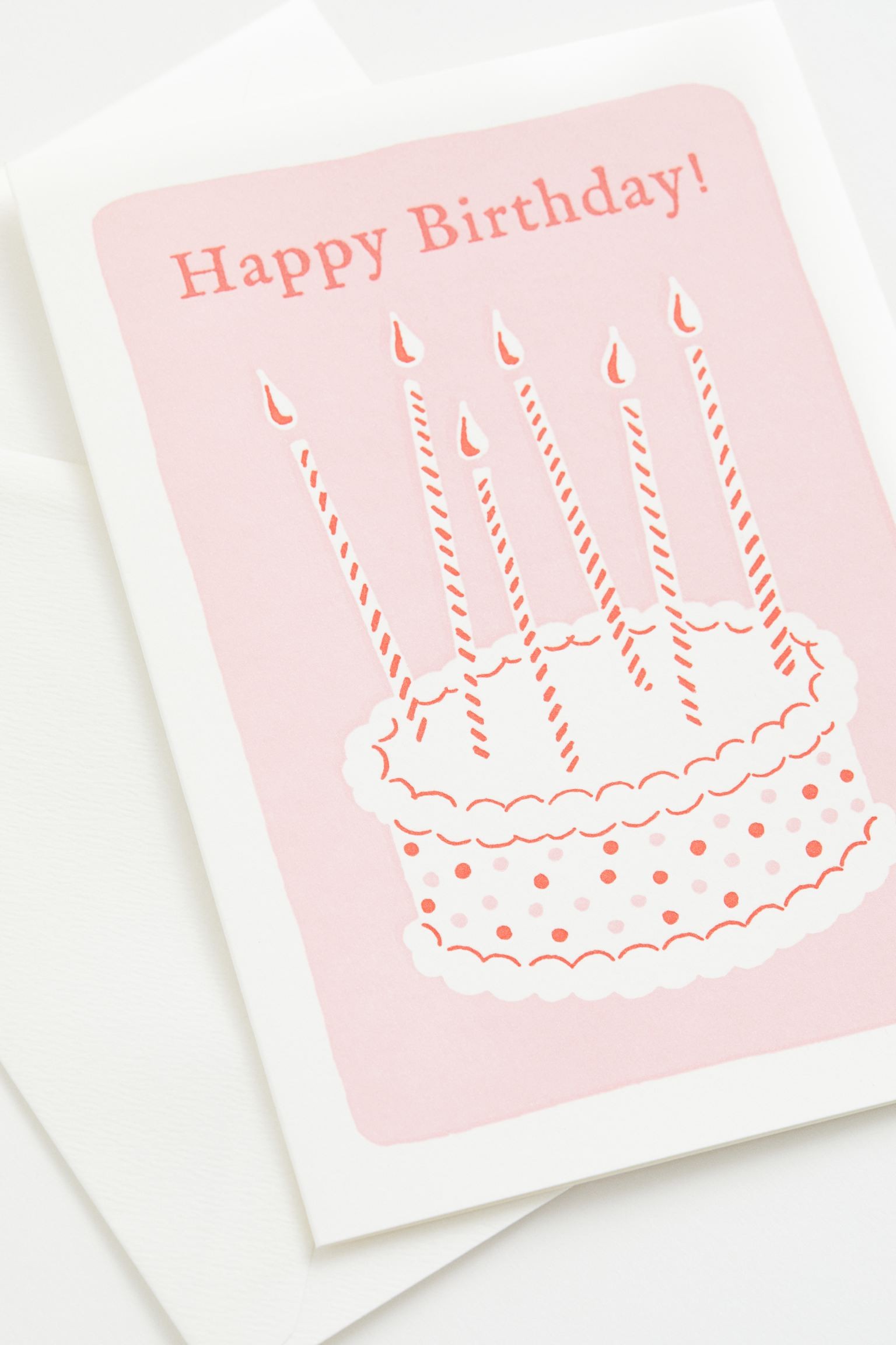 Вітальна листівка з конвертом, Світло-рожевий/Торт до дня народження, 17.8x12.7