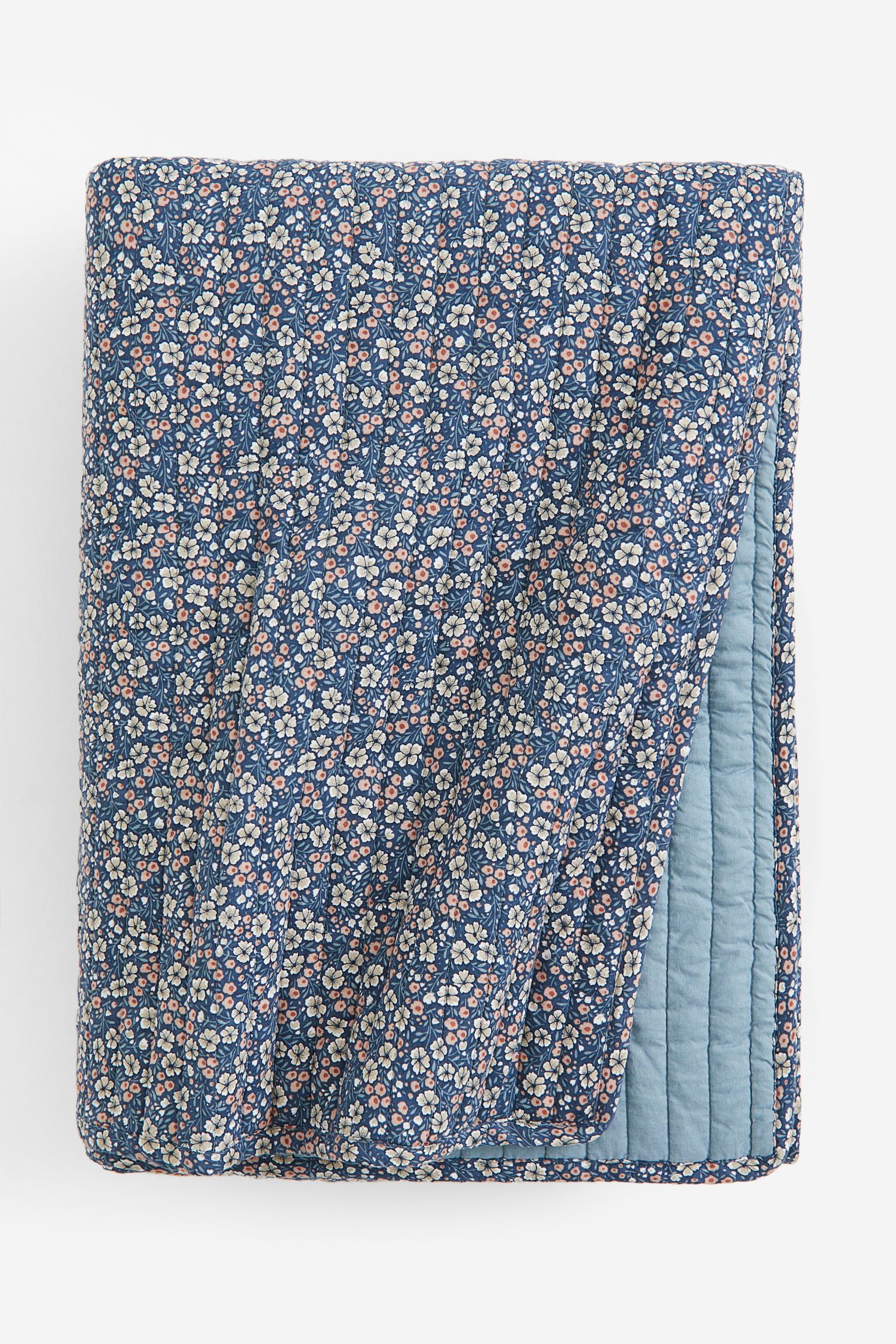 Стьобане покривало на ліжко, Синій/Квіти, 260x260