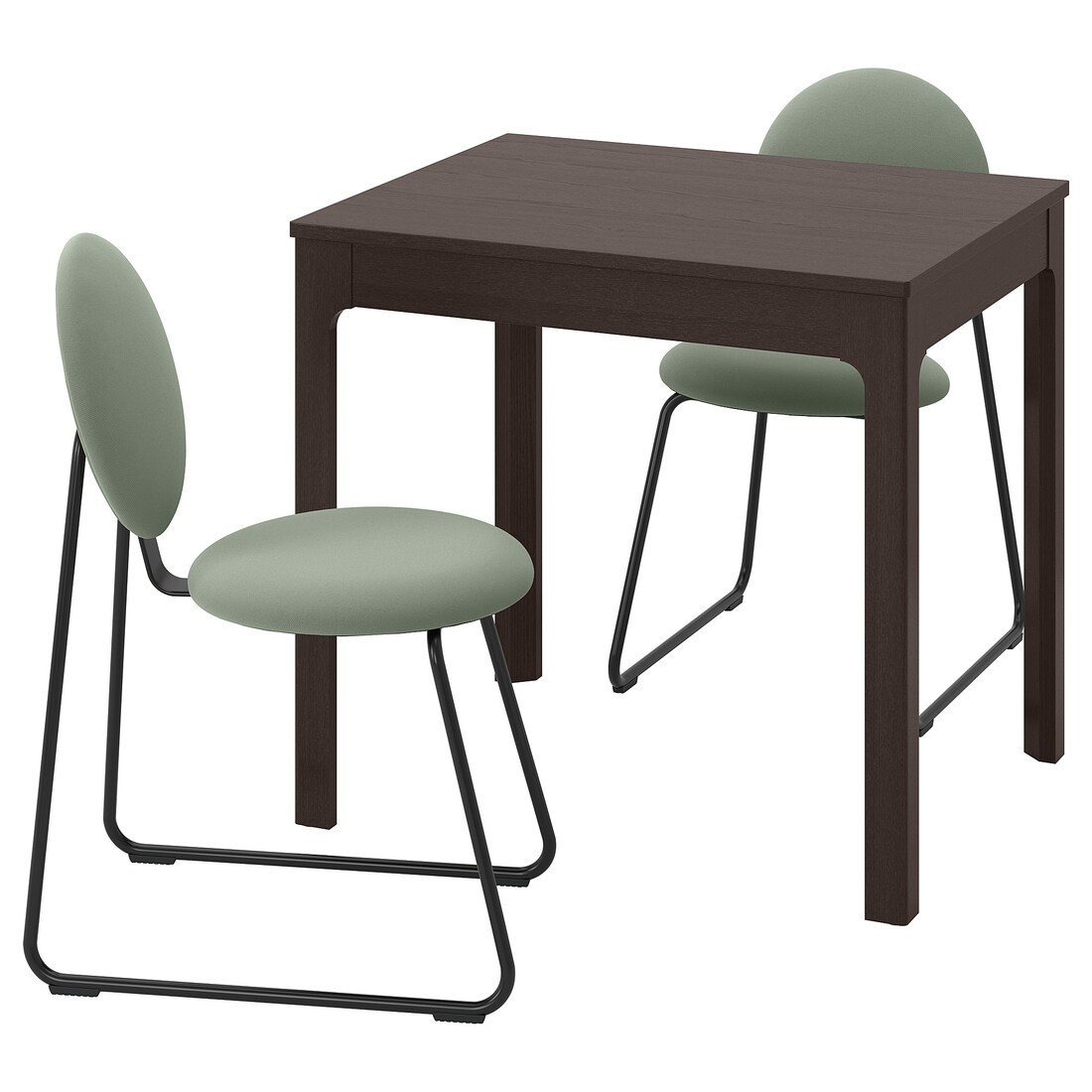 EKEDALEN / MÅNHULT Стіл та 2 стільці, темно-коричневий / Hakebo сіро-зелений, 80/120 см