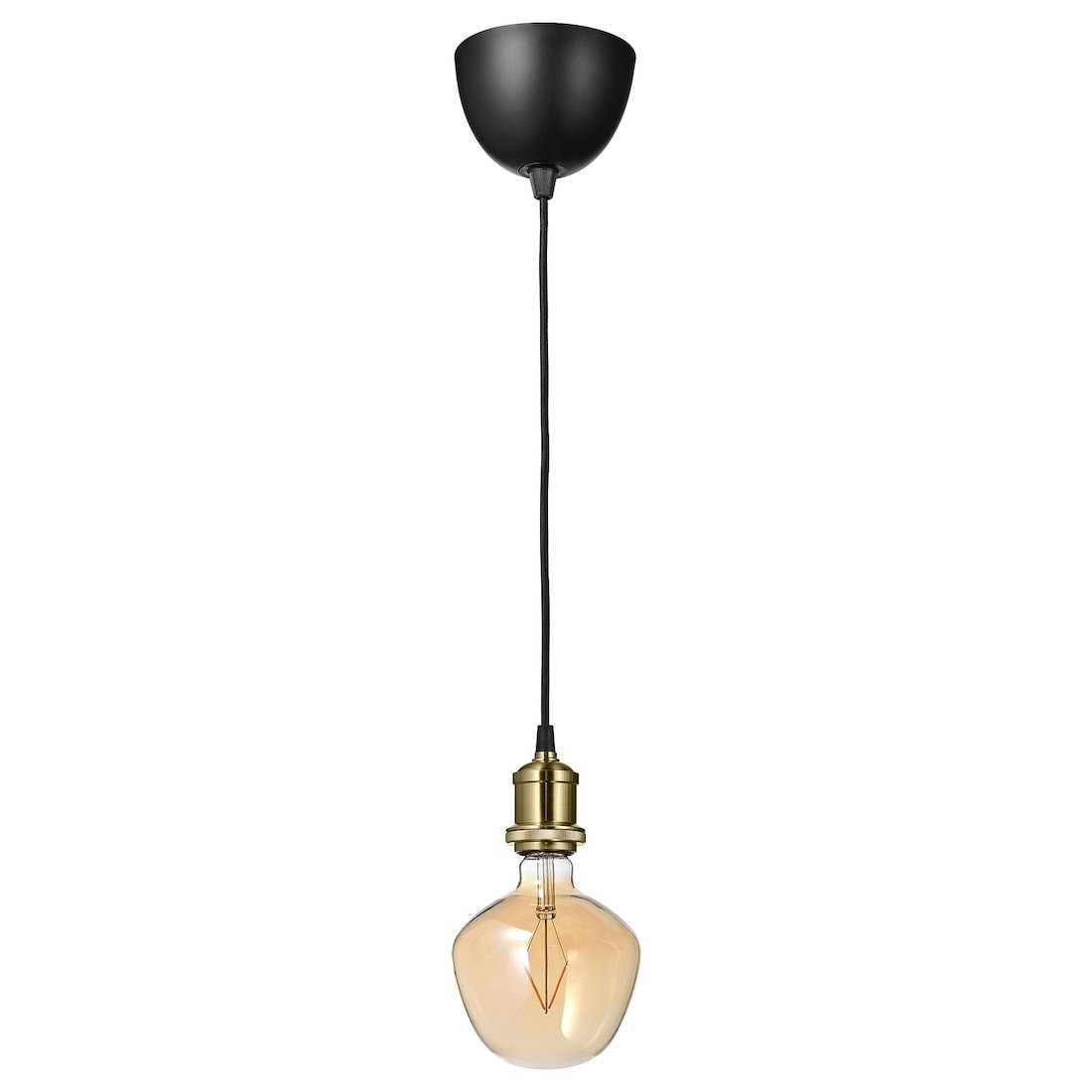 JÄLLBY / MOLNART Підвісний світильник із лампочкою, латунний / у формі дзвоника коричневе прозоре скло