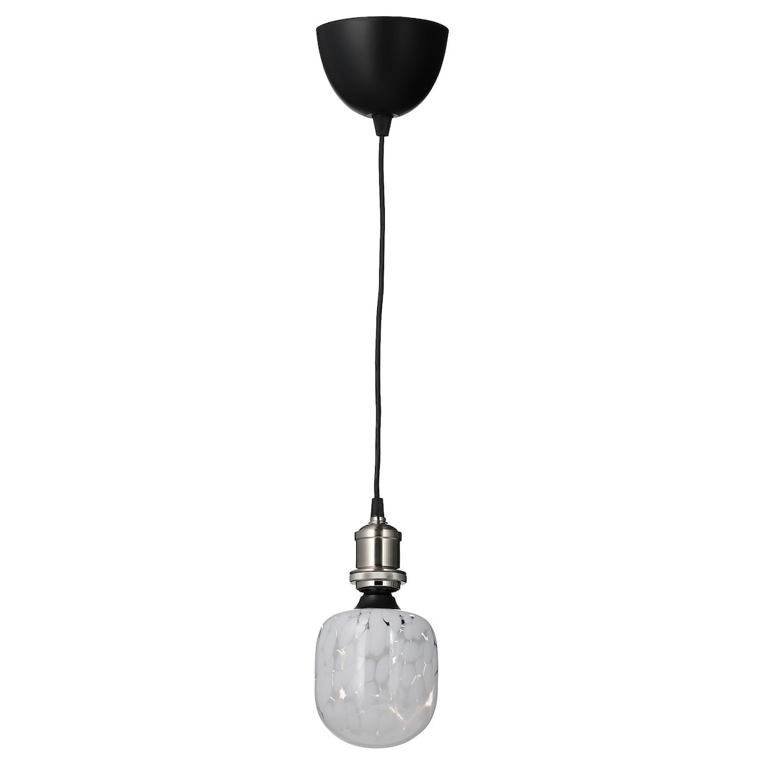JÄLLBY / MOLNART Підвісний світильник із лампочкою, Нікельоване/трубчасте біле/прозоре скло, 1,4 m
