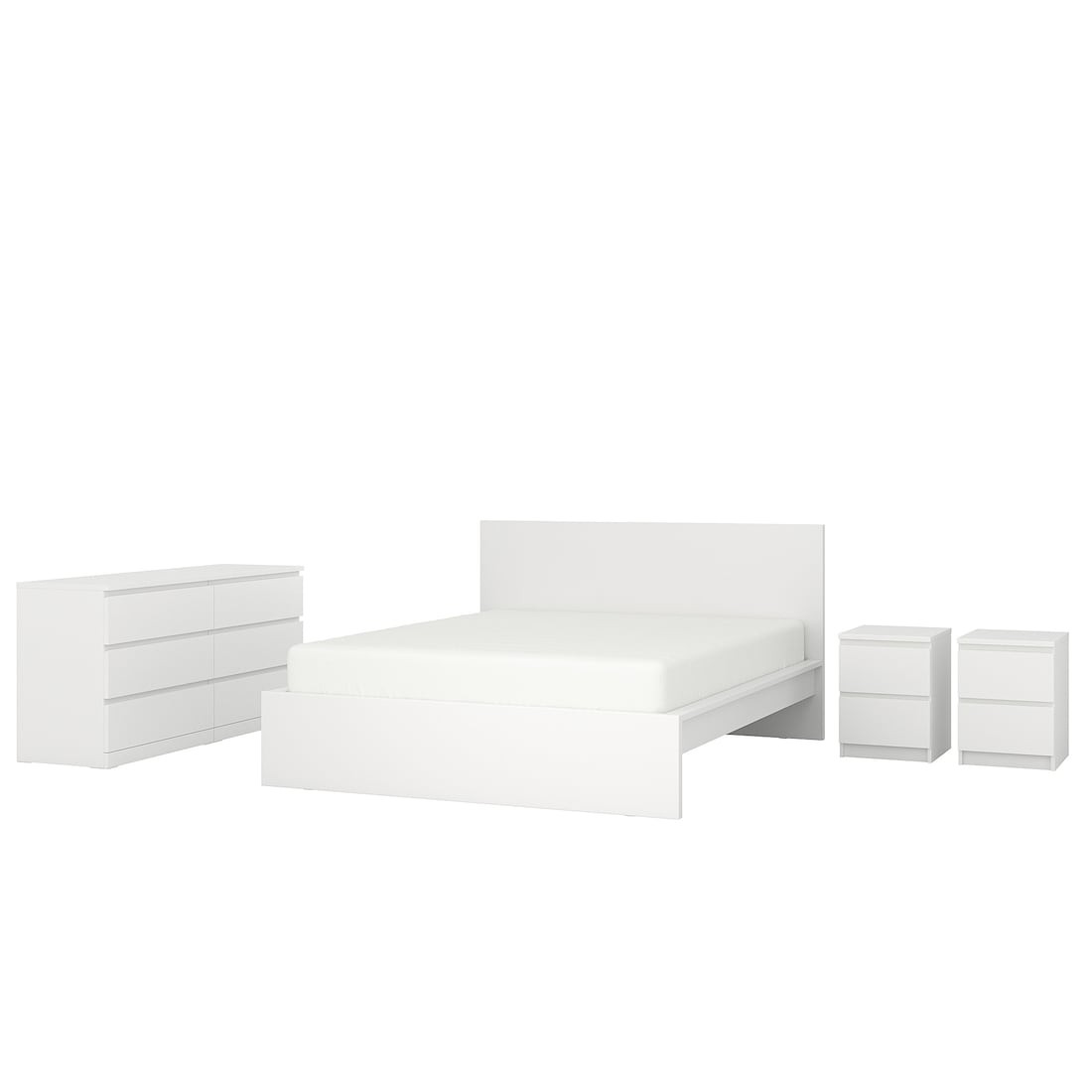 MALM МАЛЬМ Набір меблів для спальні 4 шт, білий, 140x200 см