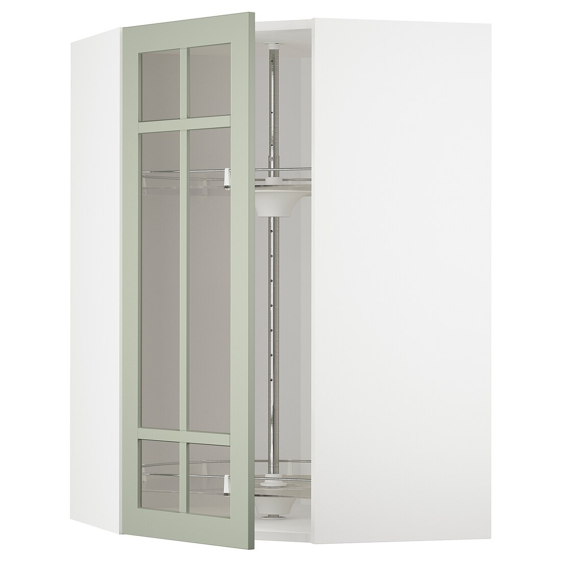 METOD МЕТОД Кутова настінна шафа з каруселлю / скляні двері, білий / Stensund світло-зелений, 68x100 см
