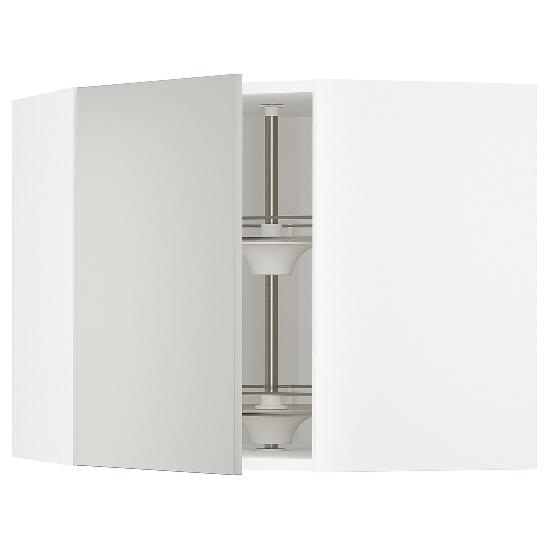 METOD Кутова настінна шафа з каруселлю, білий / Хавсторп світло-сірий, 68x60 см