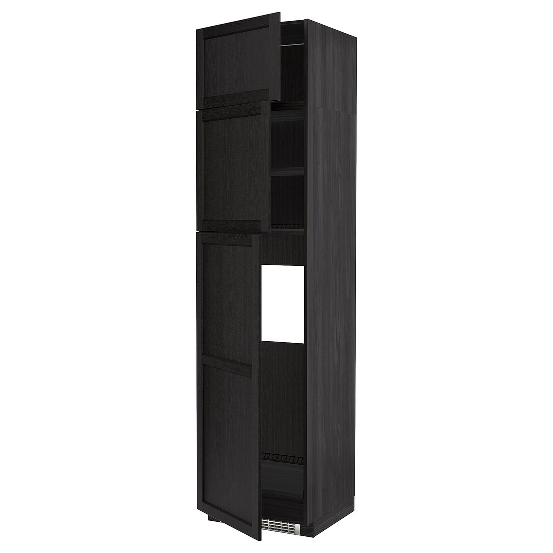 METOD МЕТОД Висока шафа для холодильника з 3 дверима, чорний / Lerhyttan чорна морилка, 60x60x240 см