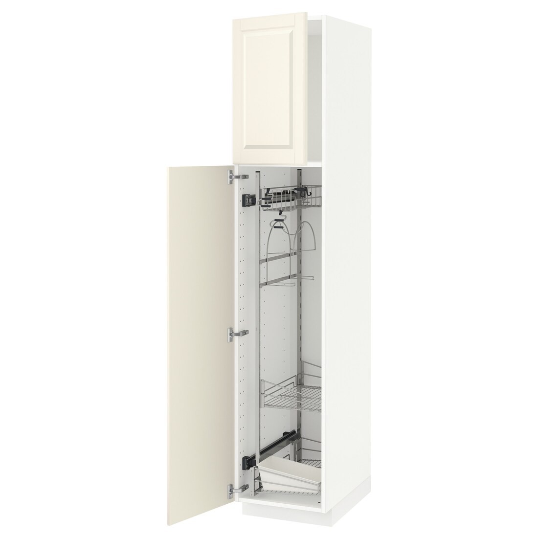 METOD МЕТОД Висока шафа з відділенням для аксесуарів для прибирання, білий / Bodbyn кремовий, 40x60x200 см