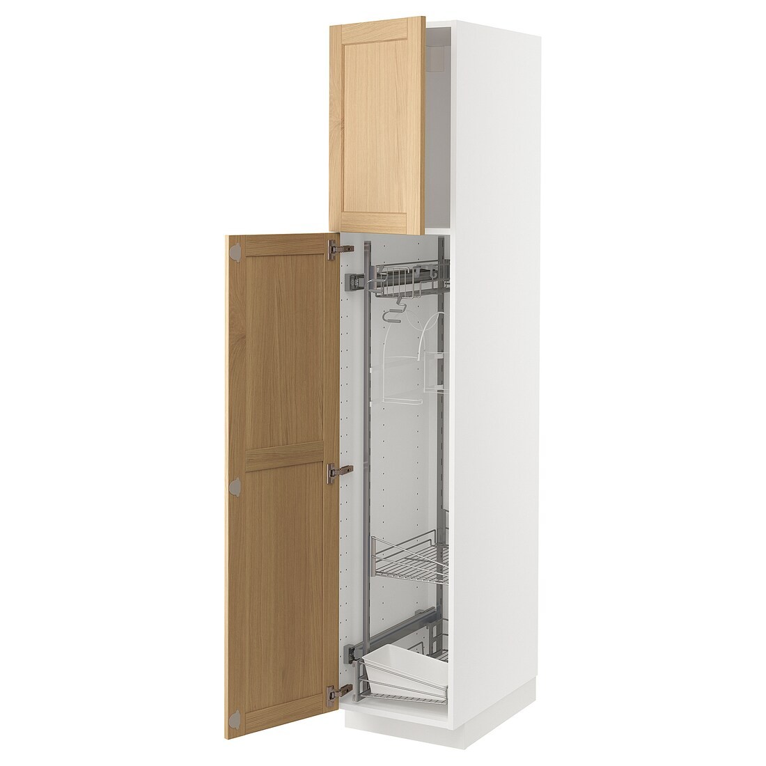 METOD Висока шафа з відділенням для аксесуарів для прибирання, білий / дуб Forsbacka, 40x60x200 см