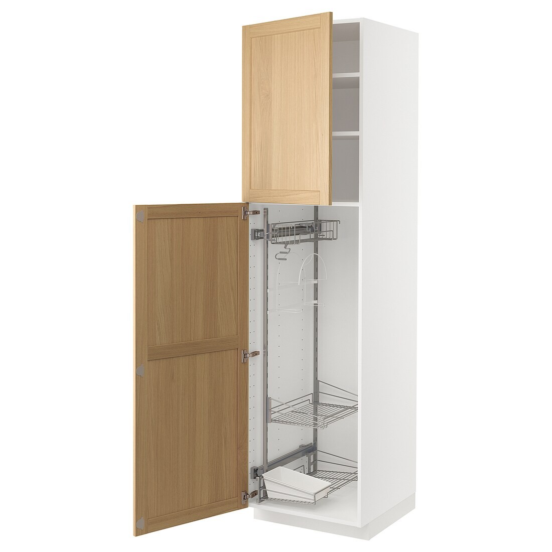 METOD Висока шафа з відділенням для аксесуарів для прибирання, білий / дуб Forsbacka, 60x60x220 см