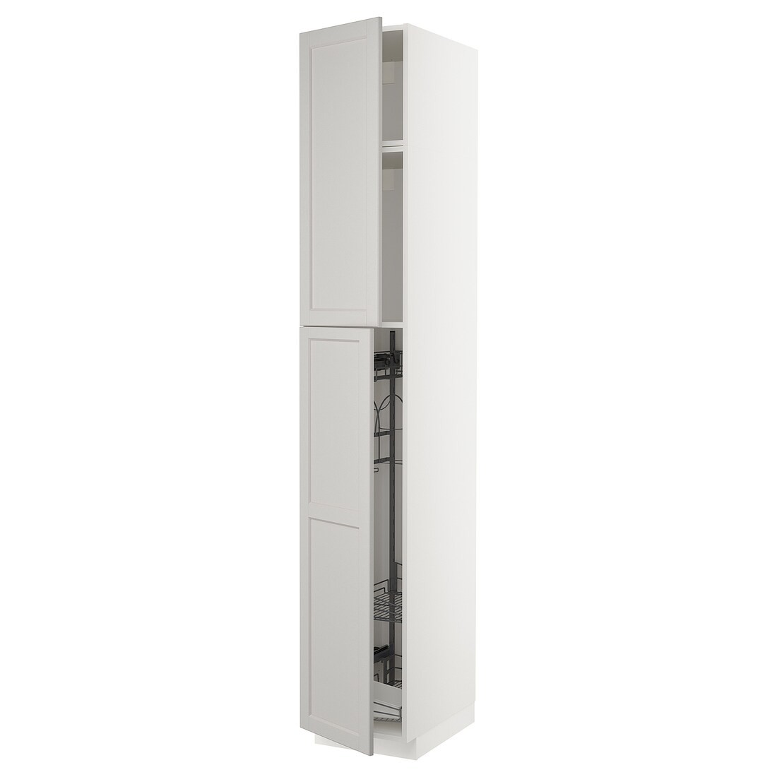 METOD МЕТОД Висока шафа з відділенням для аксесуарів для прибирання, білий / Lerhyttan світло-сірий, 40x60x240 см