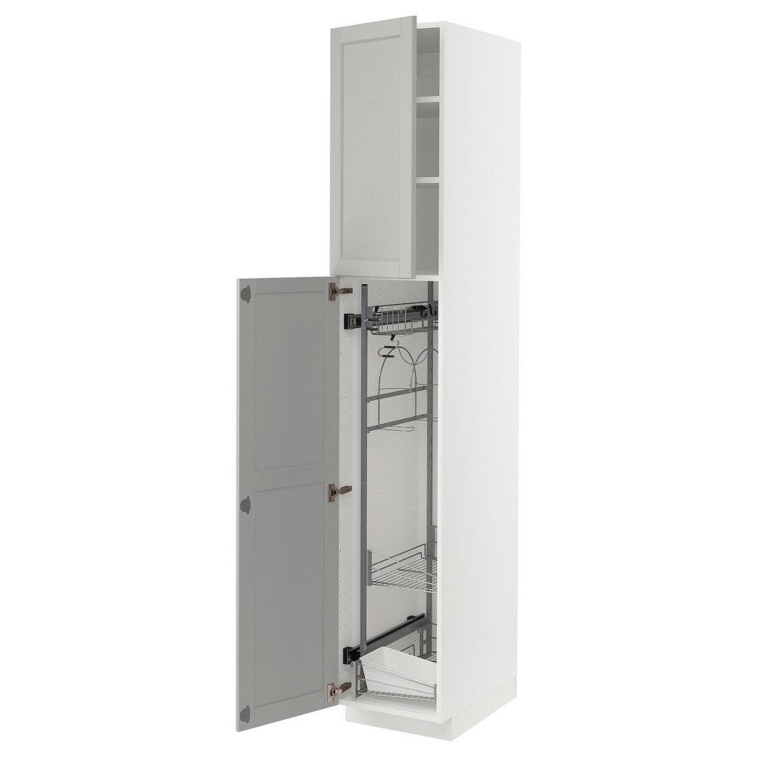 METOD МЕТОД Висока шафа з відділенням для аксесуарів для прибирання, білий / Lerhyttan світло-сірий, 40x60x220 см