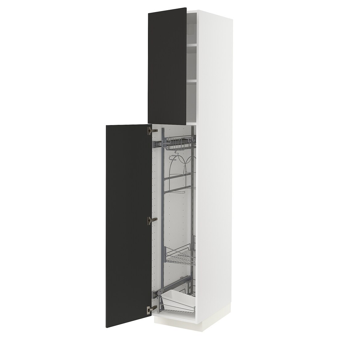 METOD МЕТОД Висока шафа з відділенням для аксесуарів для прибирання, білий / Nickebo матовий антрацит, 40x60x220 см