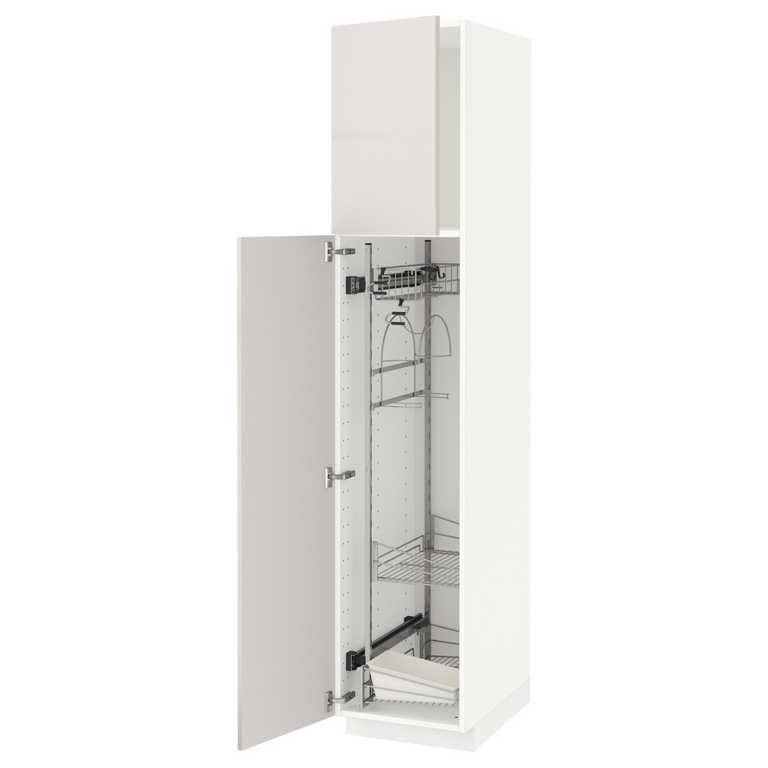 METOD МЕТОД Висока шафа з відділенням для аксесуарів для прибирання, білий / Ringhult світло-сірий, 40x60x200 см