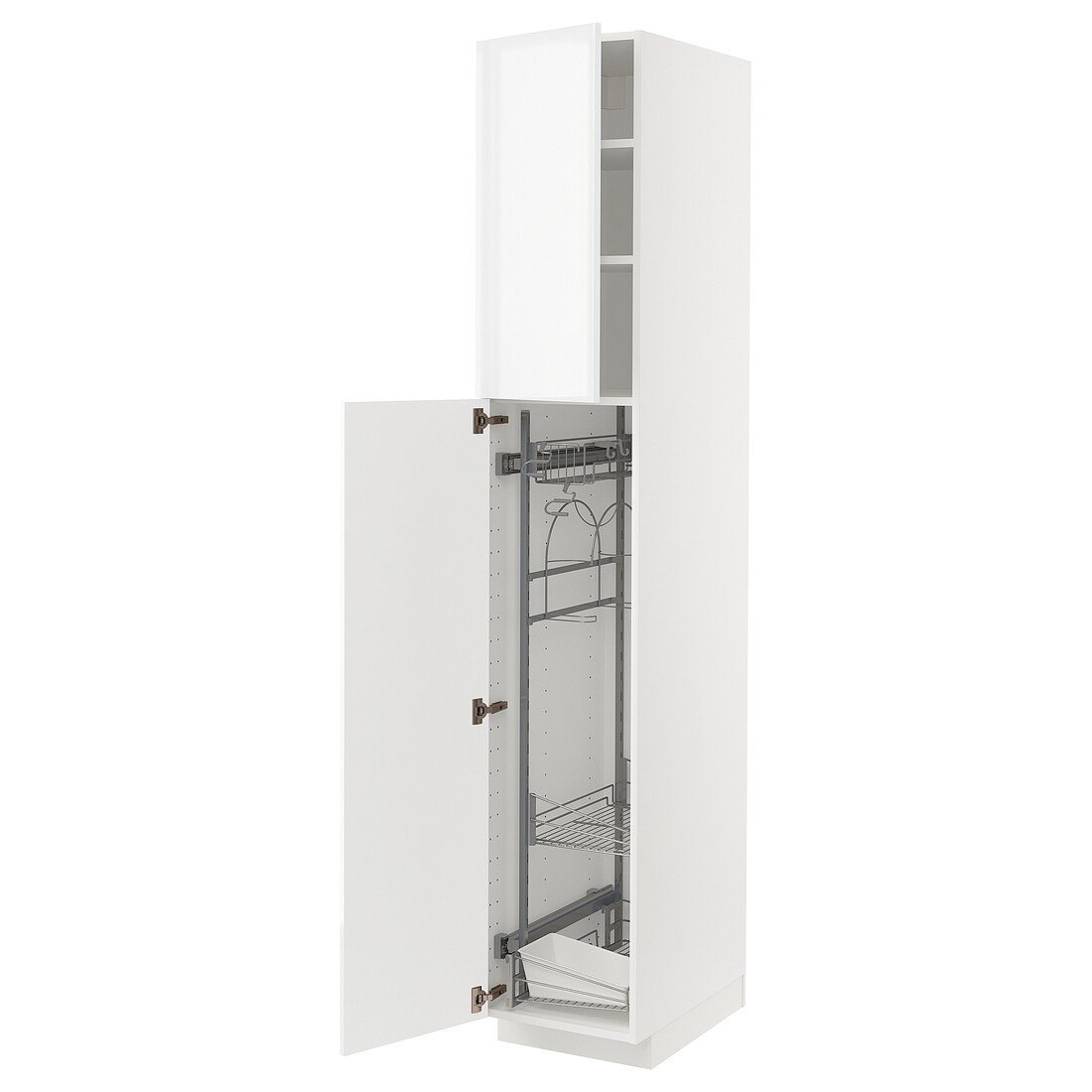 METOD МЕТОД Висока шафа з відділенням для аксесуарів для прибирання, білий / Ringhult світло-сірий, 40x60x220 см