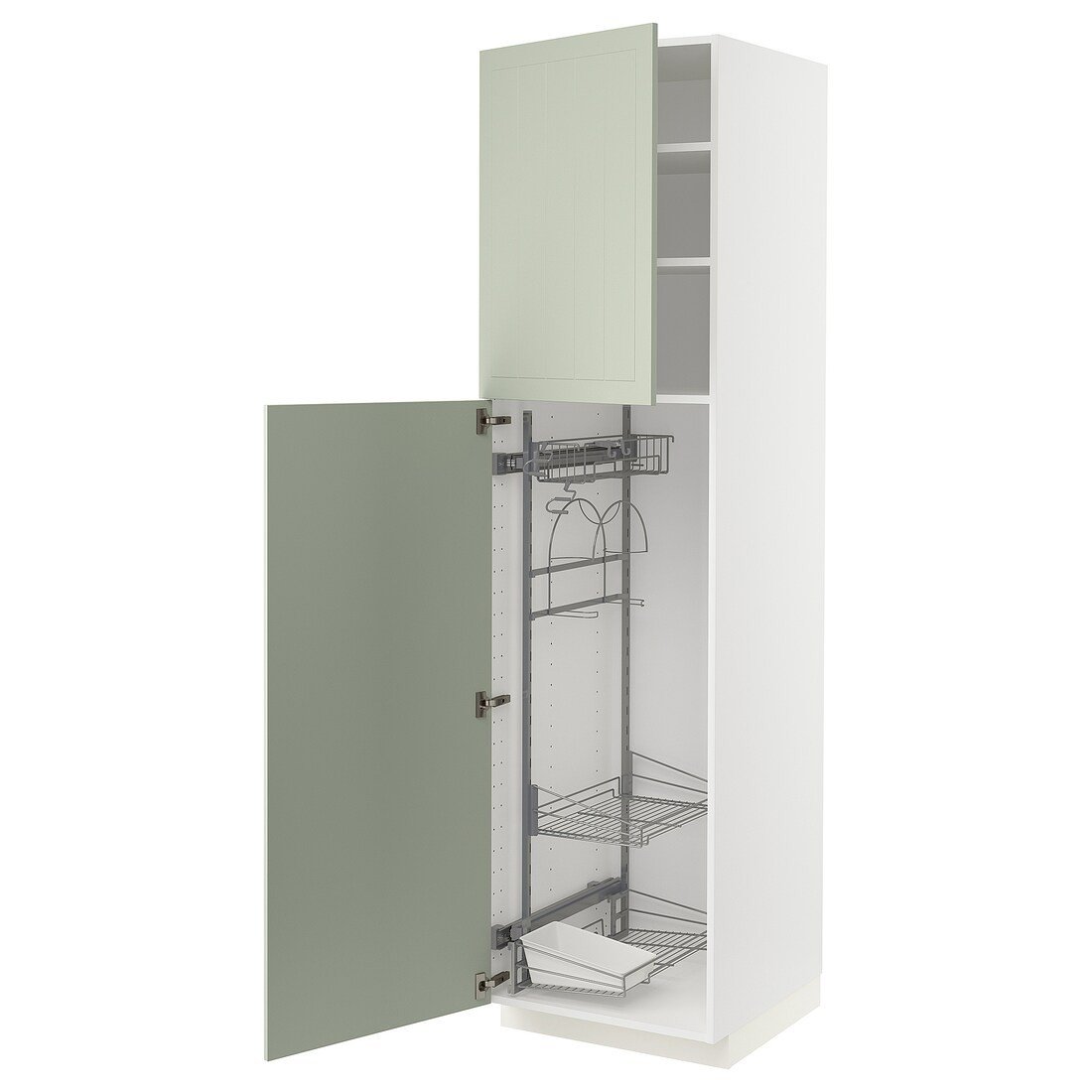 METOD МЕТОД Висока шафа з відділенням для аксесуарів для прибирання, білий / Stensund світло-зелений, 60x60x220 см
