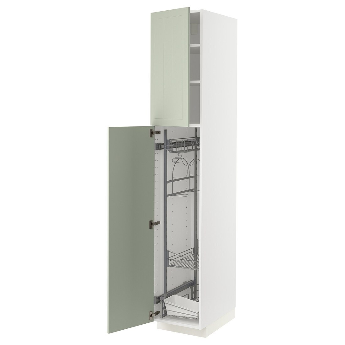 METOD МЕТОД Висока шафа з відділенням для аксесуарів для прибирання, білий / Stensund світло-зелений, 40x60x220 см