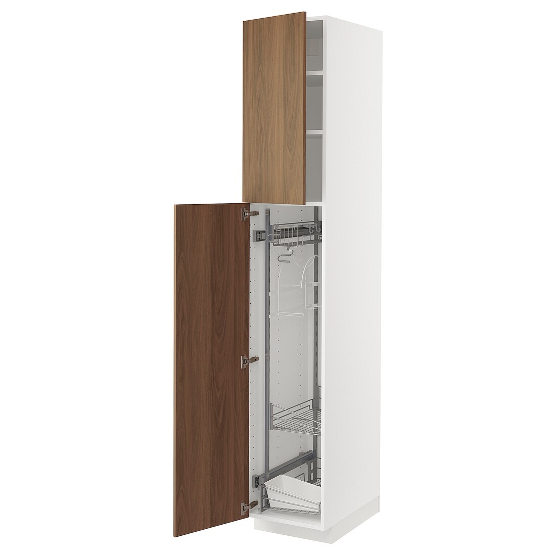 METOD Висока шафа з відділенням для аксесуарів для прибирання, білий / Імітація коричневого горіха, 40x60x220 см