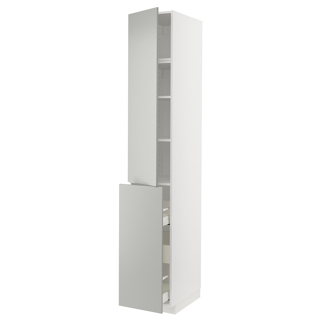 METOD / MAXIMERA Висока шафа 3 шухляди / 1 двері / 2 полиці, білий / Хавсторп світло-сірий, 40x60x240 см