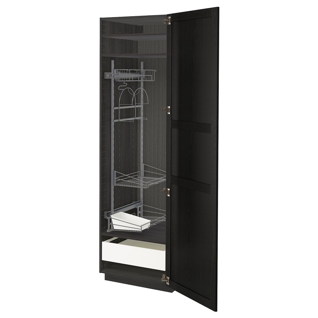 METOD МЕТОД / MAXIMERA МАКСІМЕРА Висока шафа з відділенням для аксесуарів для прибирання, чорний / Lerhyttan чорна морилка, 60x60x200 см