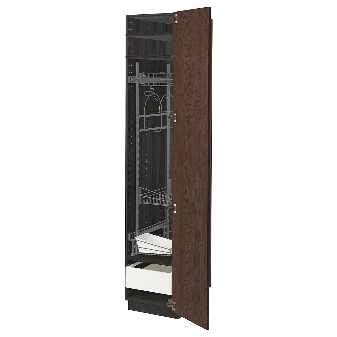 METOD МЕТОД / MAXIMERA МАКСІМЕРА Висока шафа з відділенням для аксесуарів для прибирання, чорний / Sinarp коричневий, 40x60x200 см