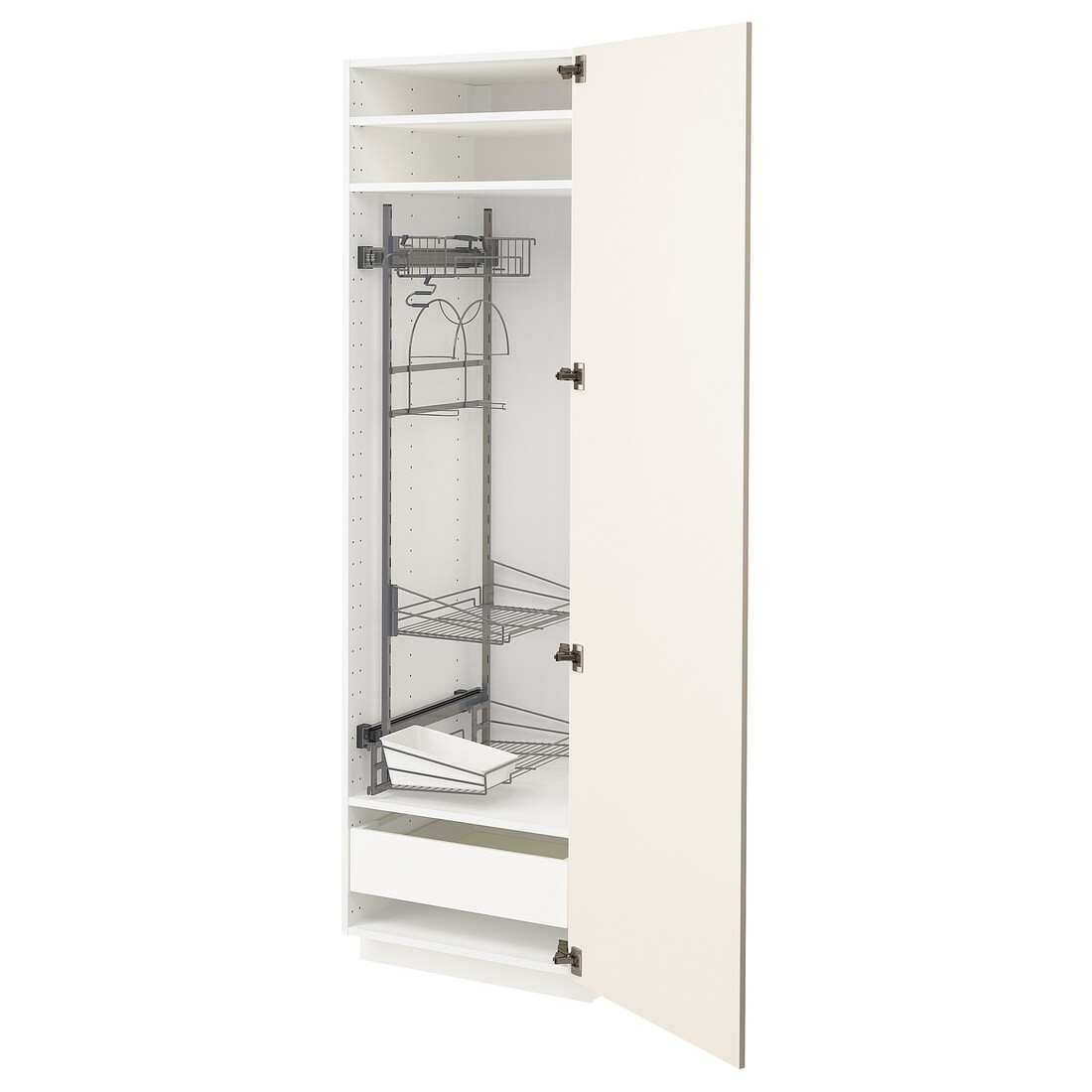 METOD МЕТОД / MAXIMERA МАКСІМЕРА Висока шафа з відділенням для аксесуарів для прибирання, білий / Bodbyn кремовий, 60x60x200 см